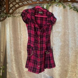 Vintage pink bondage tartan Lip Service Small S Barbie pink goth mini dress 90s